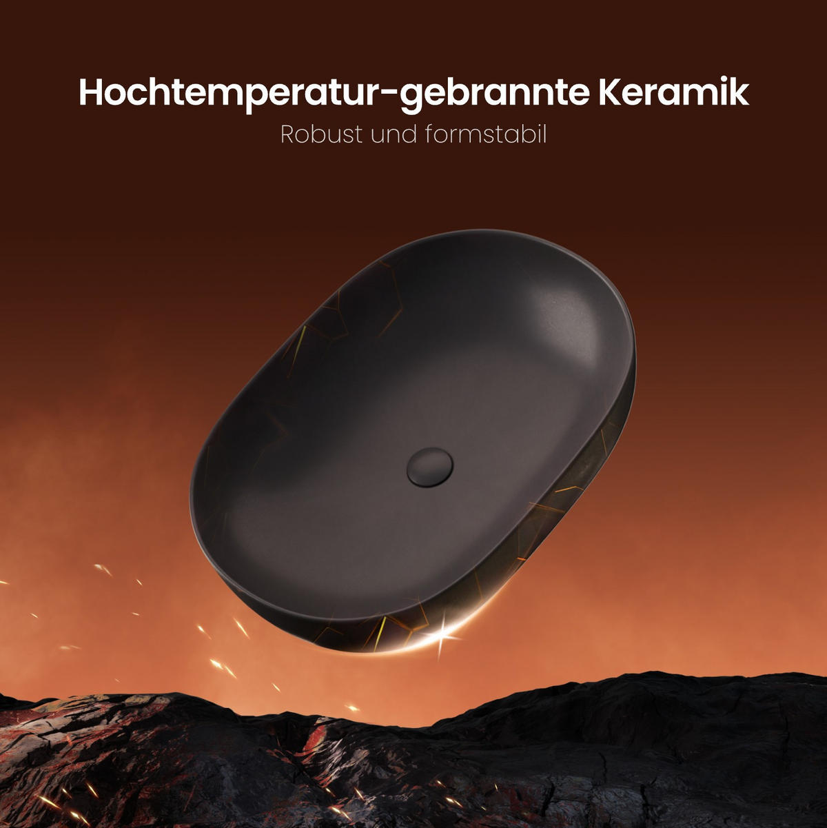 WASCHBECKEN Mattschwarz 60 / 41,5 / 13,5 cm - Schwarz, Keramik (41.5/13.5/60cm) - EMKE