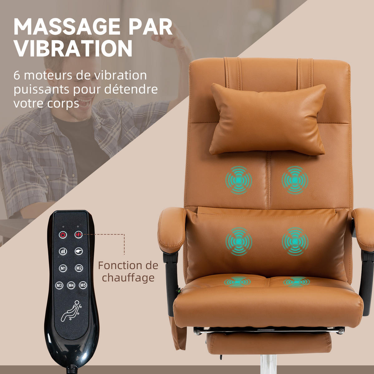 CHEFSESSEL DE-11687 Massage- & Heizfunktion mit Fußstütze Braun - Braun, Metall (67/122/66cm) - ComfortXL