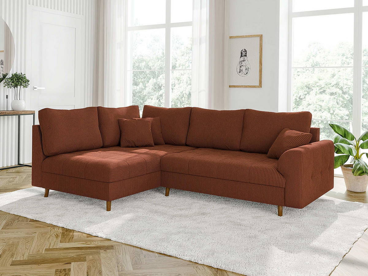 ECKSOFA Alma Terrakotta Cord - Ottomane links - Terracotta/Braun, Holz/Textil (231/161cm) - S-Style Möbel