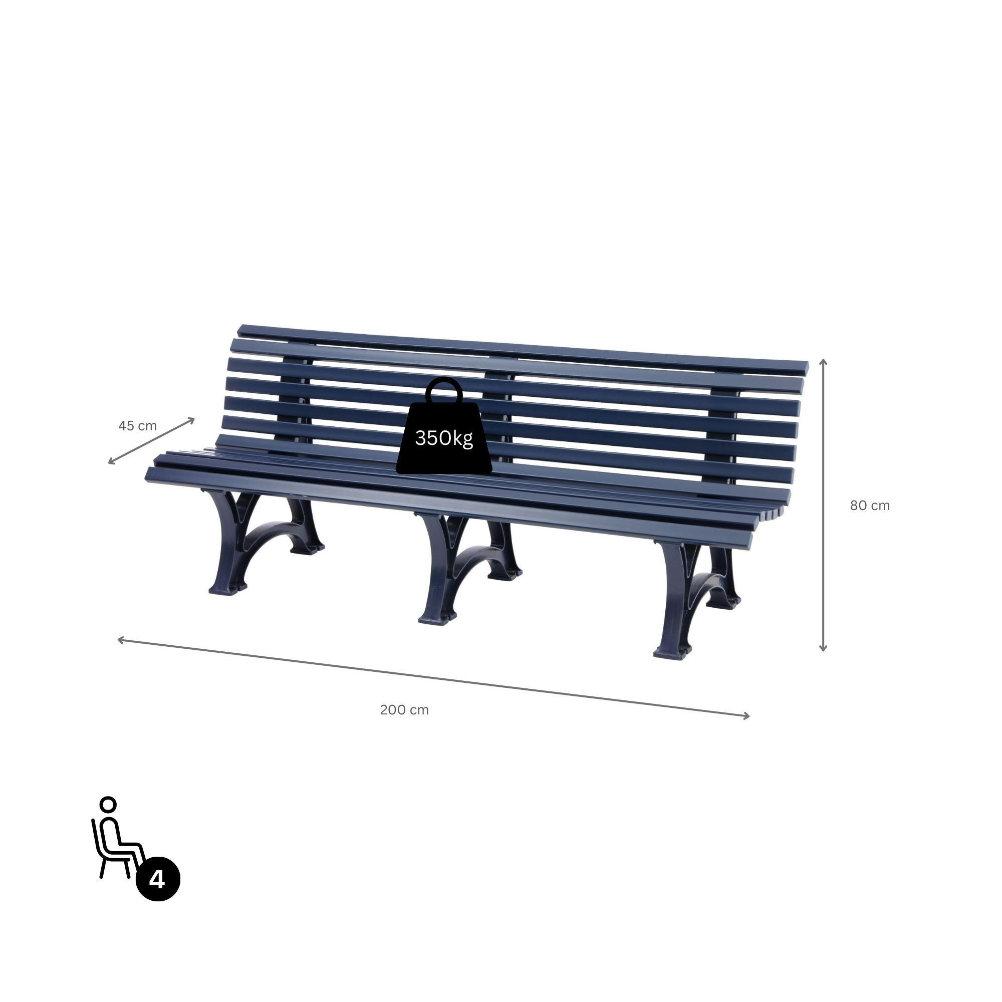 GARTENBANK Jamaika 4 Sitzer Blau 80 x 200 x 64 cm Witterungskunststoff & UV Beständiger Kunststoff - Blau, Kunststoff (200/80/64cm) - PROREGAL