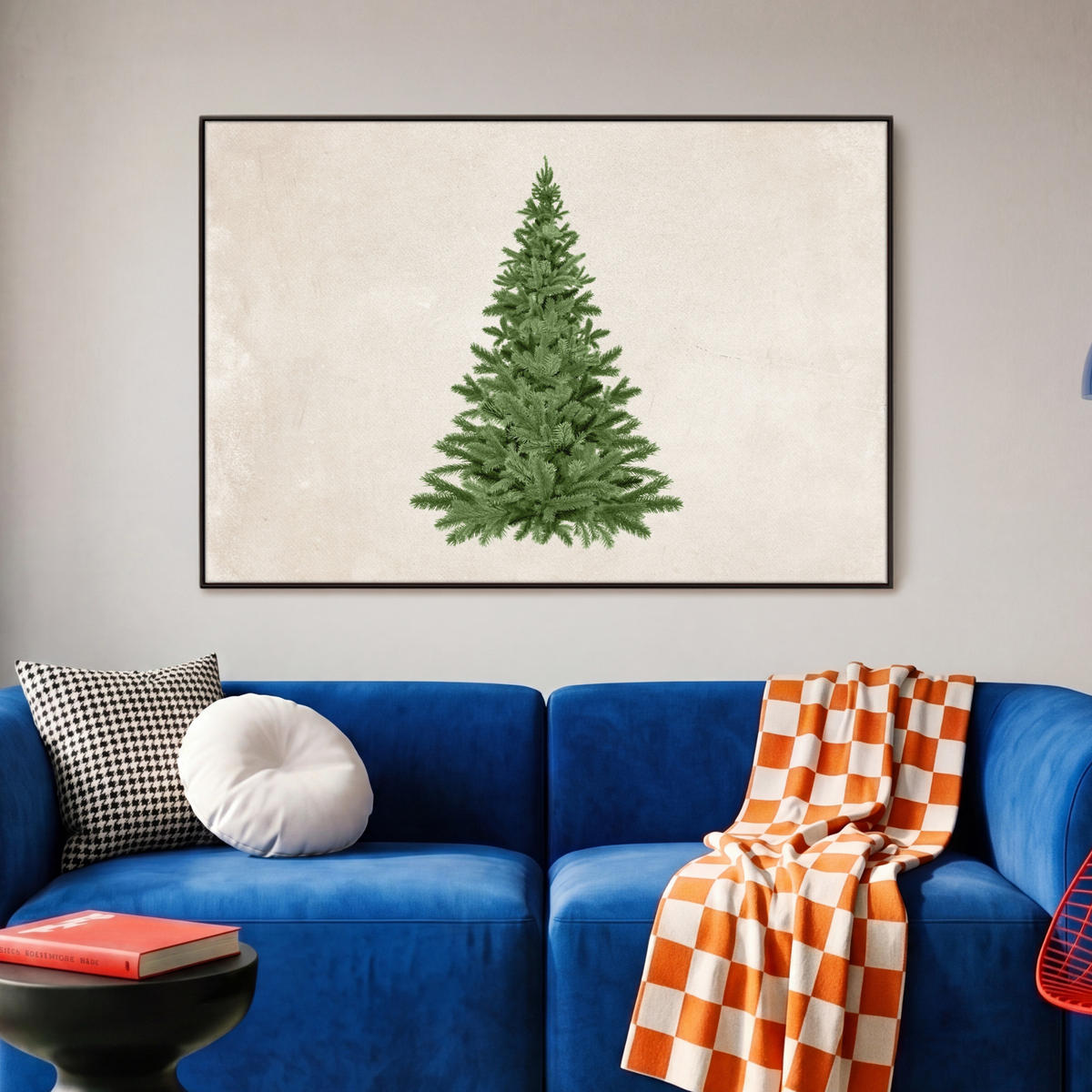 LEINWAND Bilder mit Rahmen - Weihnachtsbaum - Grün - Weihnachten - Feiertage - 90x60 - Olivgrün, Textil (90/60cm) - MuchoWow
