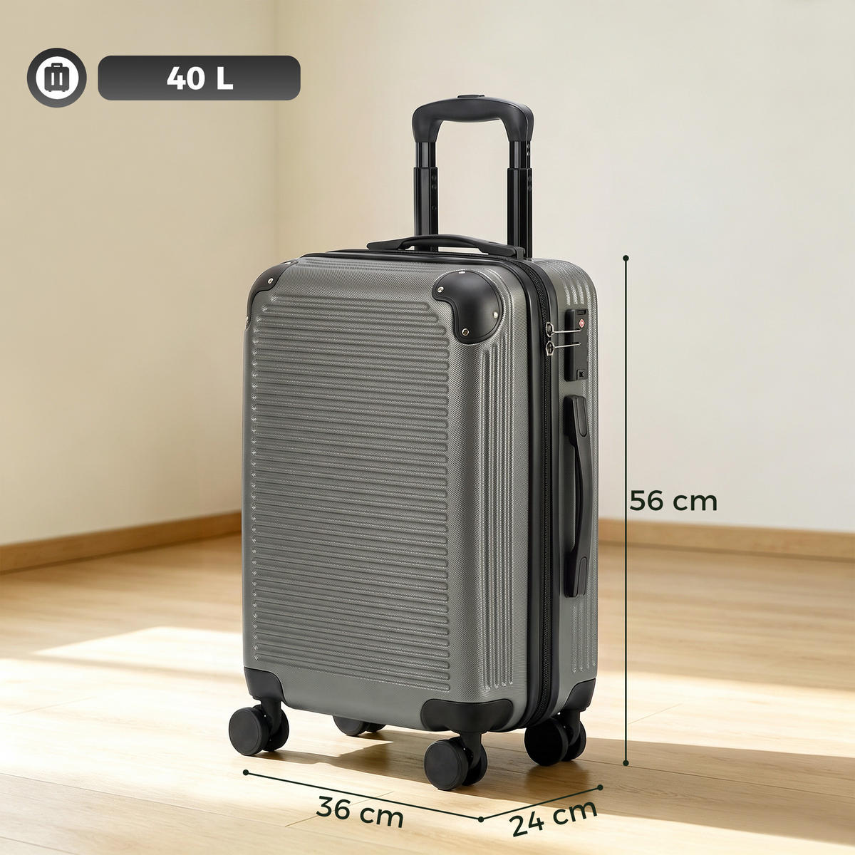 KOFFER ABS Dunkelgrau - Dunkelgrau, Kunststoff (36/56/24cm) - HOMCOM