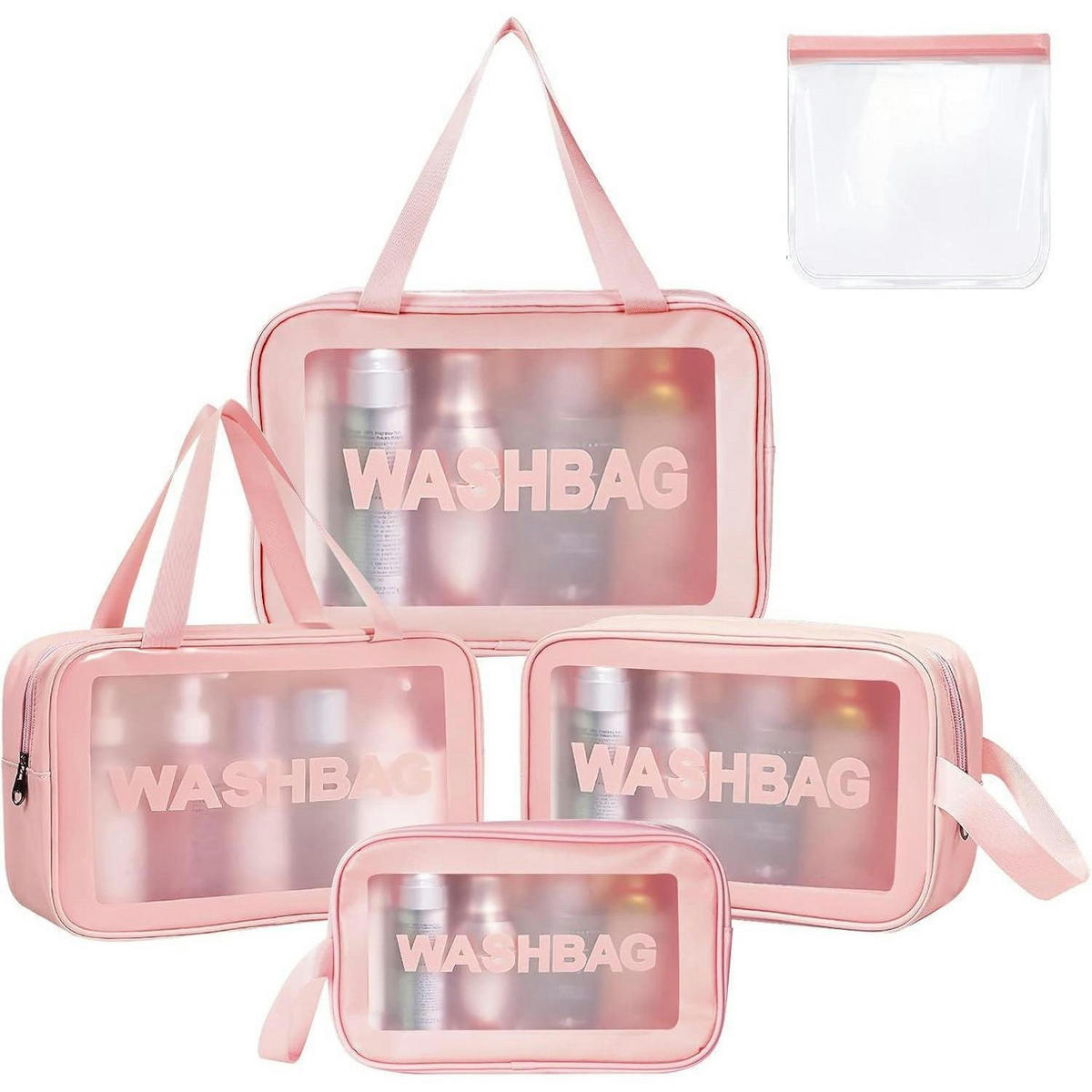 KULTURBEUTEL 5-teiliges Set, transparent, in Rosa - Rosa, Kunststoff (22.4/4.8/32.3cm)
