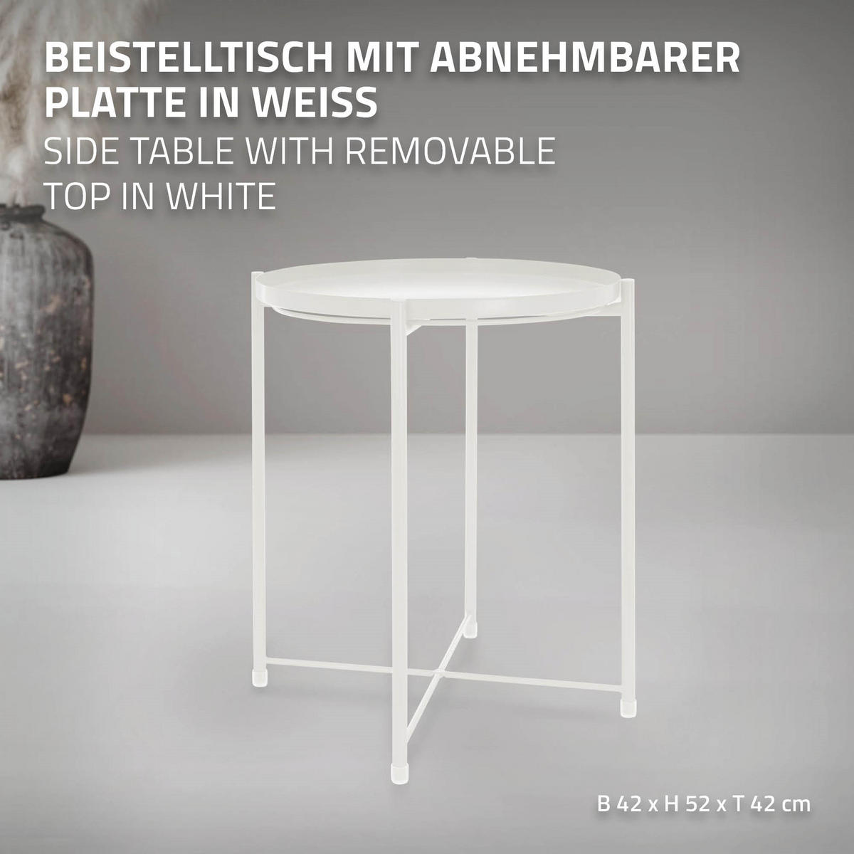 BEISTELLTISCH Rund Weiß 45/52 cm - Weiß, Metall (52/45/52cm) - ML-DESIGN
