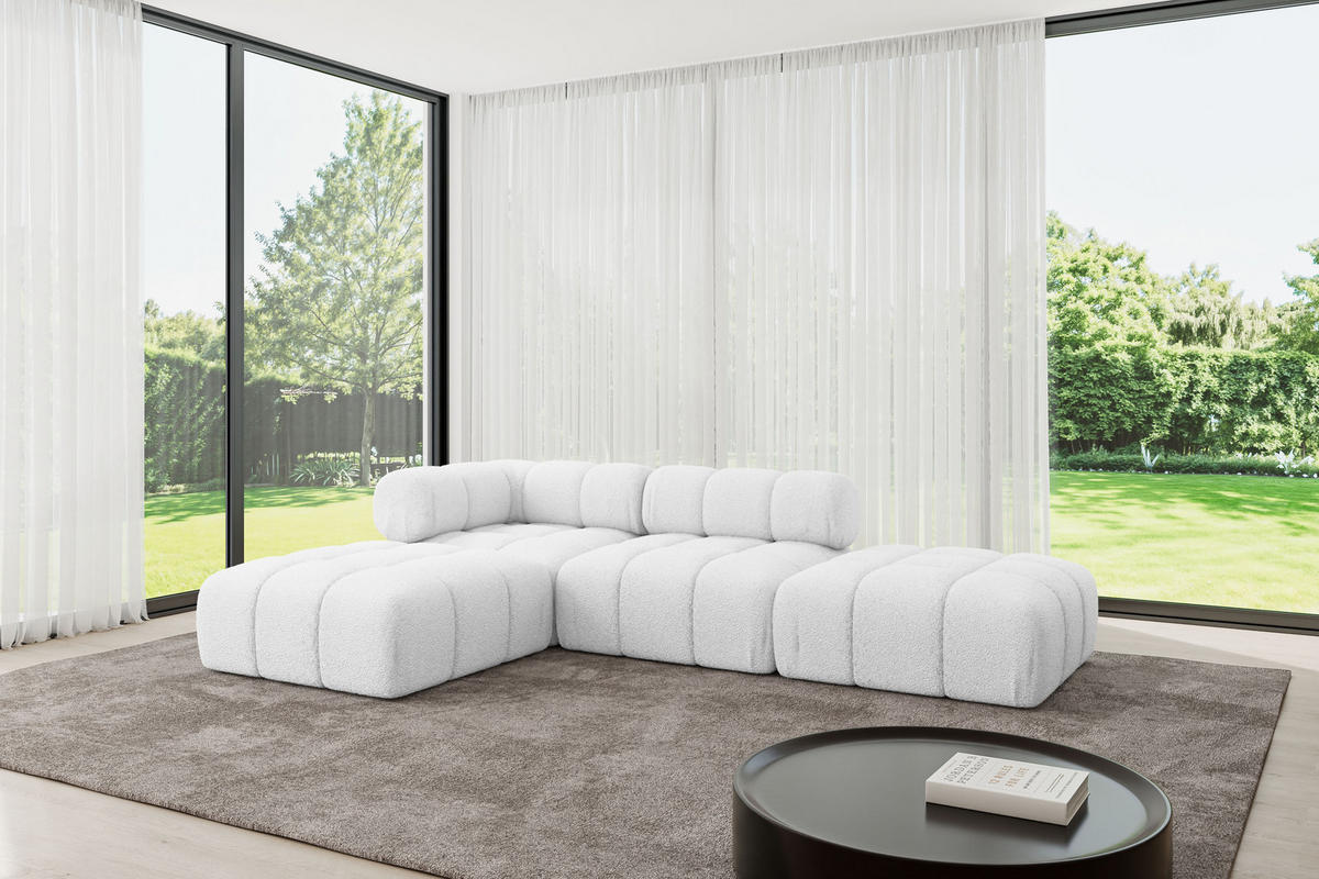 ECKSOFA modulares Sofa Kerru-L1 - 285x190x70 cm Weiß Bouclé - Weiß, Holzwerkstoff/Textil (285/190cm) - ALTDECOR