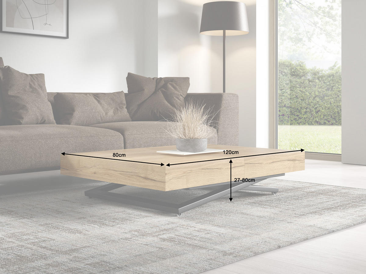 ESSTISCH UND COUCHTISCH IN EINEM Elano Halifax Eiche - Hellbraun/Schwarz, Holz/Metall (80/200/80cm) - S-Style Möbel
