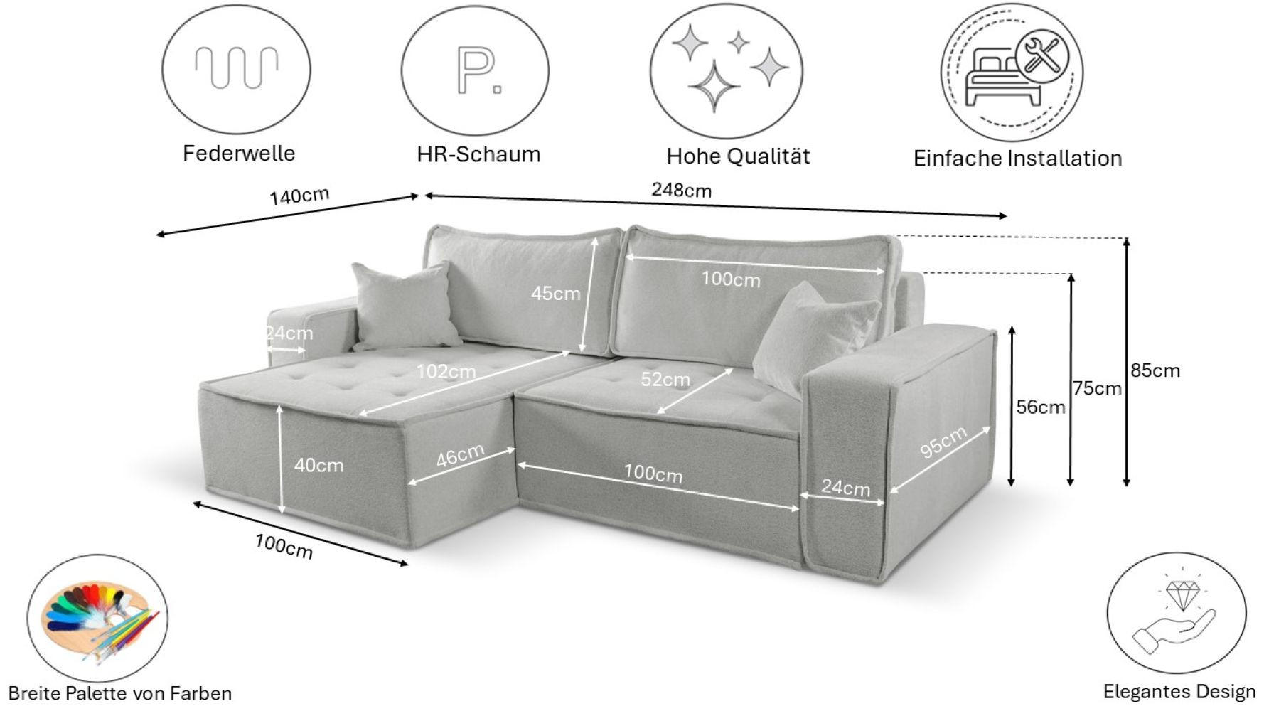 ECKSOFA Bohoo Mit Schlaffunktion Dunkelbeige Rechts - Cappuccino, Holz (248/140cm) - Kaiser Möbel