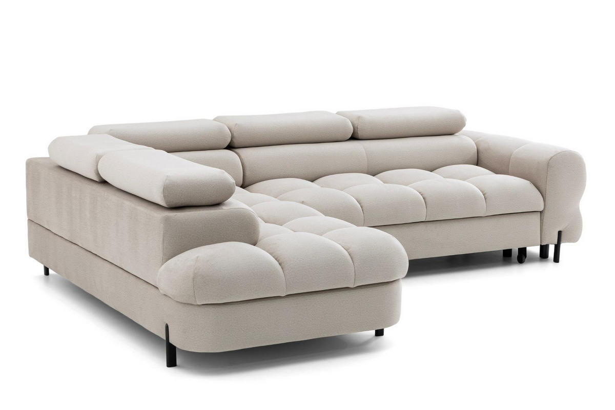 ECKSOFA BOWL L Links mit Schlaffunktion 125x195 Velours Creme - Creme/Schwarz, Holz/Textil (260/195cm) - Muffo