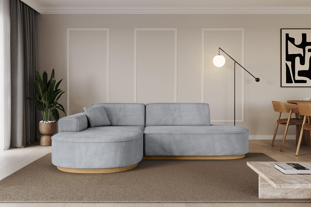 ECKSOFA Ottomane Links MARI-L1-v2 - 243x171x83 cm Grau Velours - Grau, Holzwerkstoff/Textil (243/171cm) - ALTDECOR