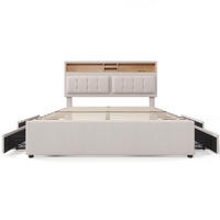 POLSTERBETT 160/200 cm mit Matratze, USB-C, Steckdosen, 4 Schubladen und verstellbarem Kopfteil, Beige - Beige, Textil (160/160cm) - Redom