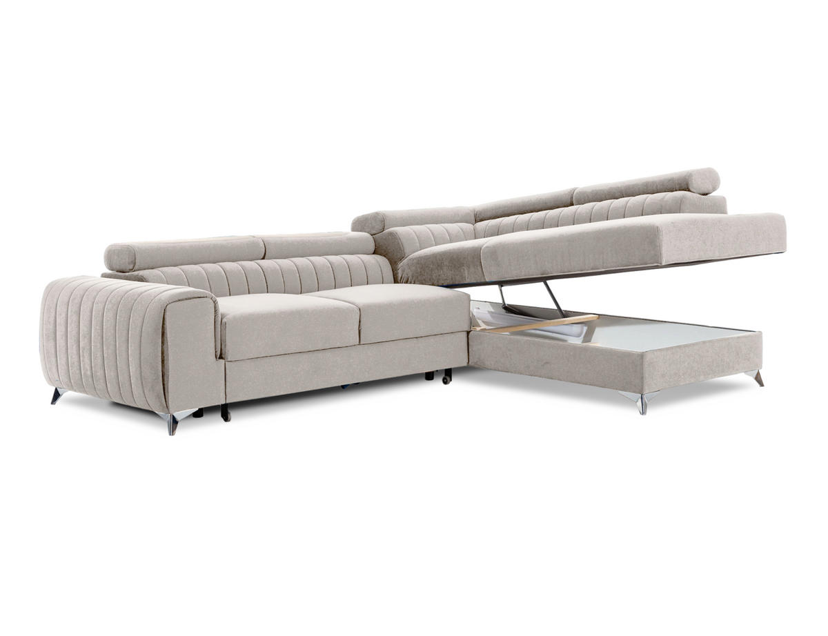 ECKSOFA Laurence mit Schlaffunktion & Bettkasten – 278 x 205 cm, verstellbare Kopfstützen - Beige, Kunststoff (278/205cm) - Wohnideebilder