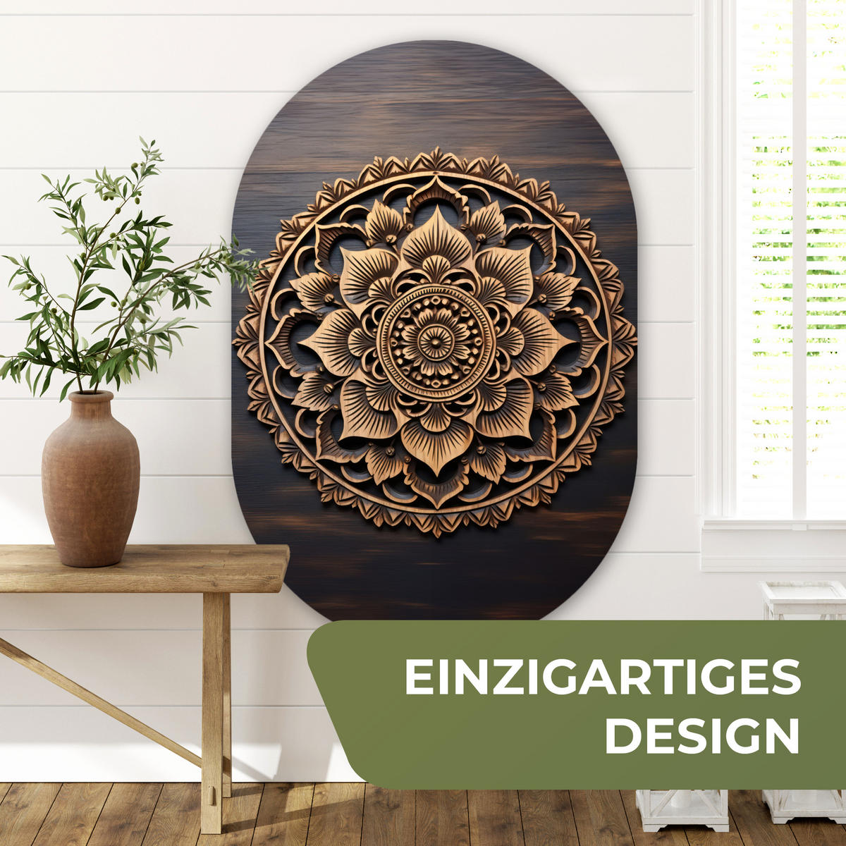 WANDBILD Mandala - Holz - Blumen - Braun 80x120 cm - Gelb, Kunststoff (80/120cm) - MuchoWow