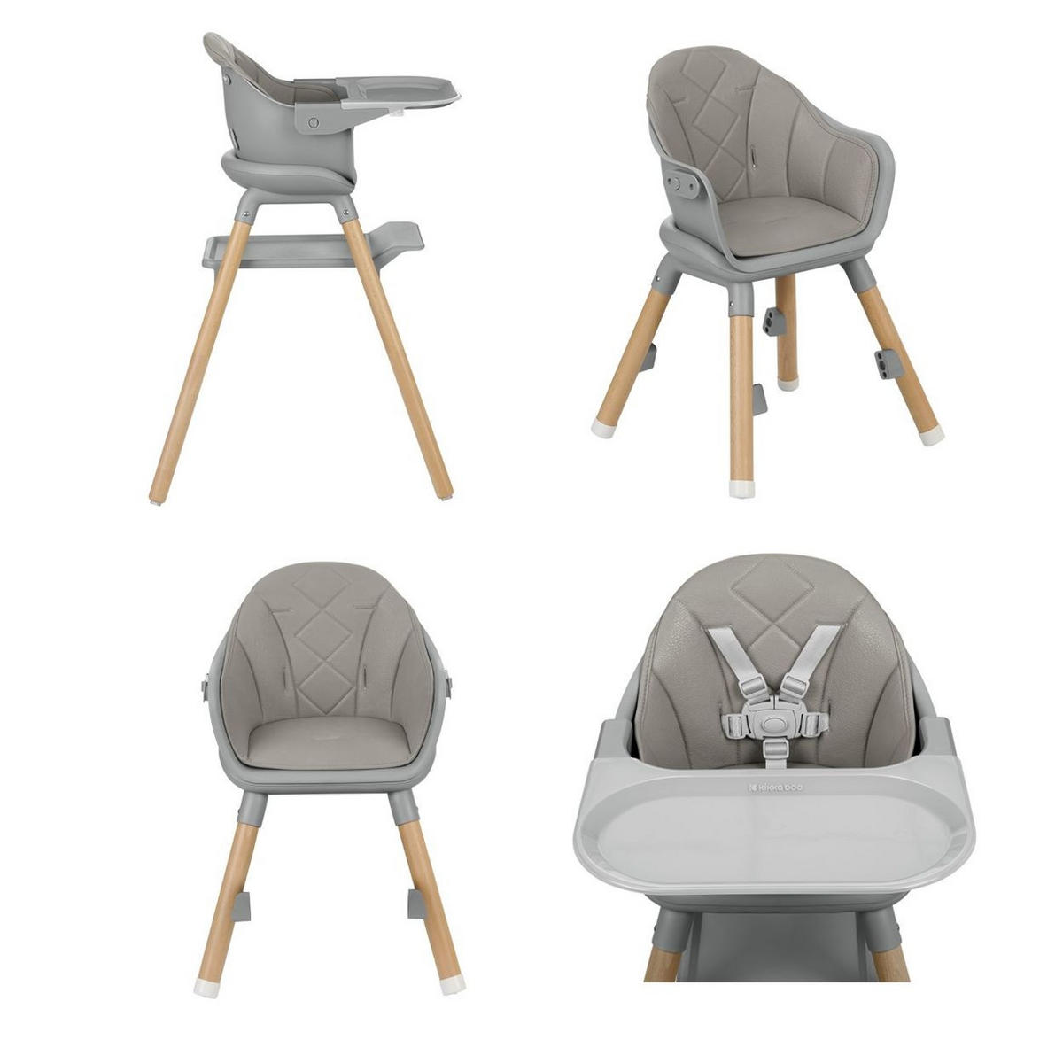 HOCHSTUHL Woody 3 in 1 grau Holzbeine Kinderstuhl Fußstütze Tablett - Grau, Kunststoff (57/90/62cm) - Kikka boo