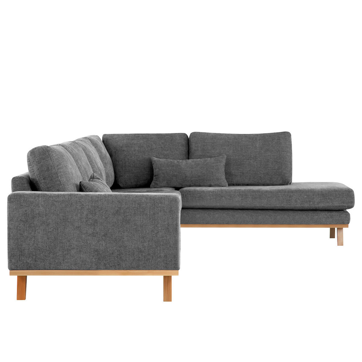 ECKSOFA mit Ottomane - Dunkelgrau/Buchefarben, Buchenholz/Textil (287/219cm) - home24