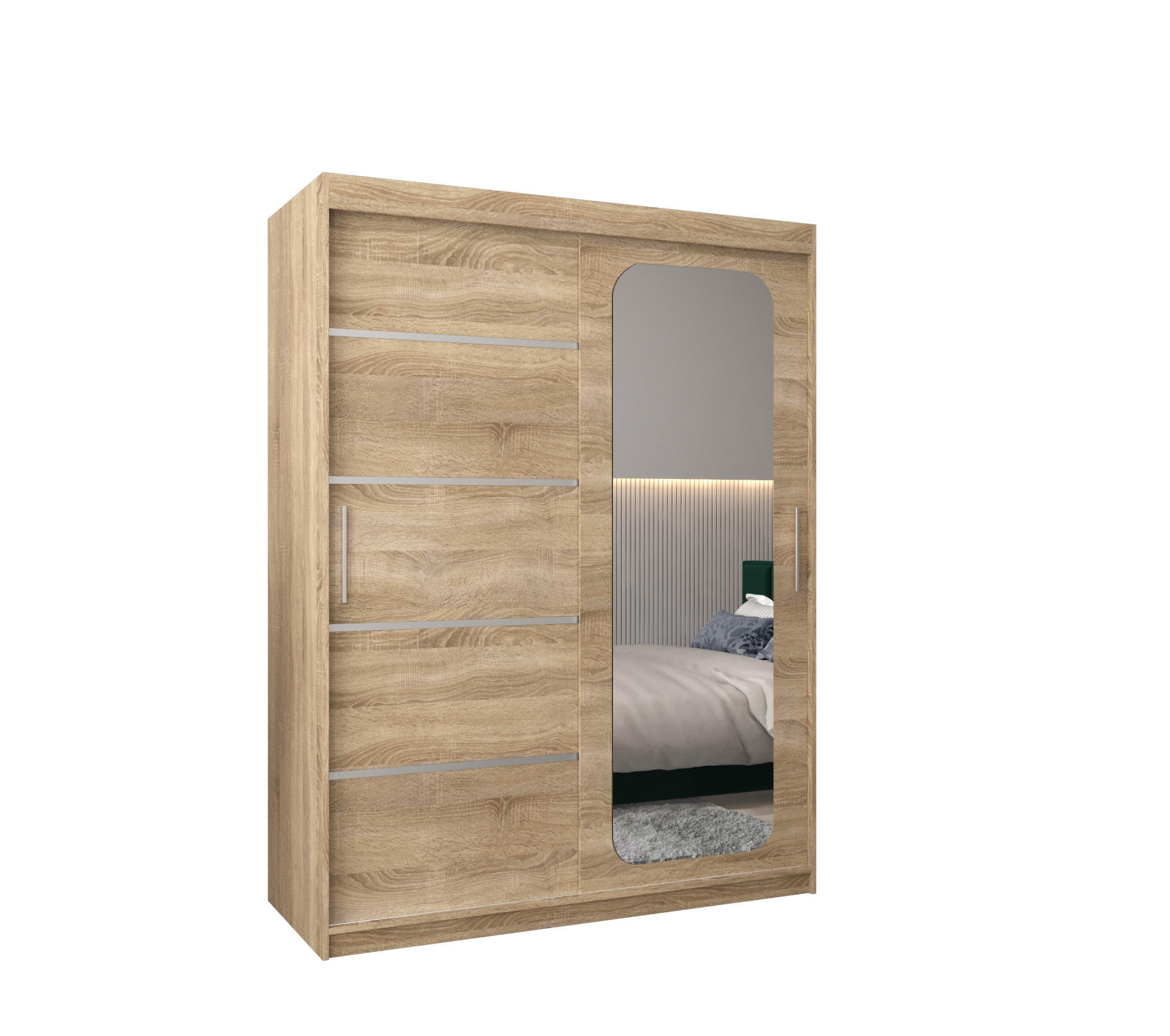SCHWEBETÜRENSCHRANK 200/150/62 2-türig - Silberfarben/Sonoma Eiche, Holz/Kunststoff (150/200/62cm) - MÖBEL KRYSPOL