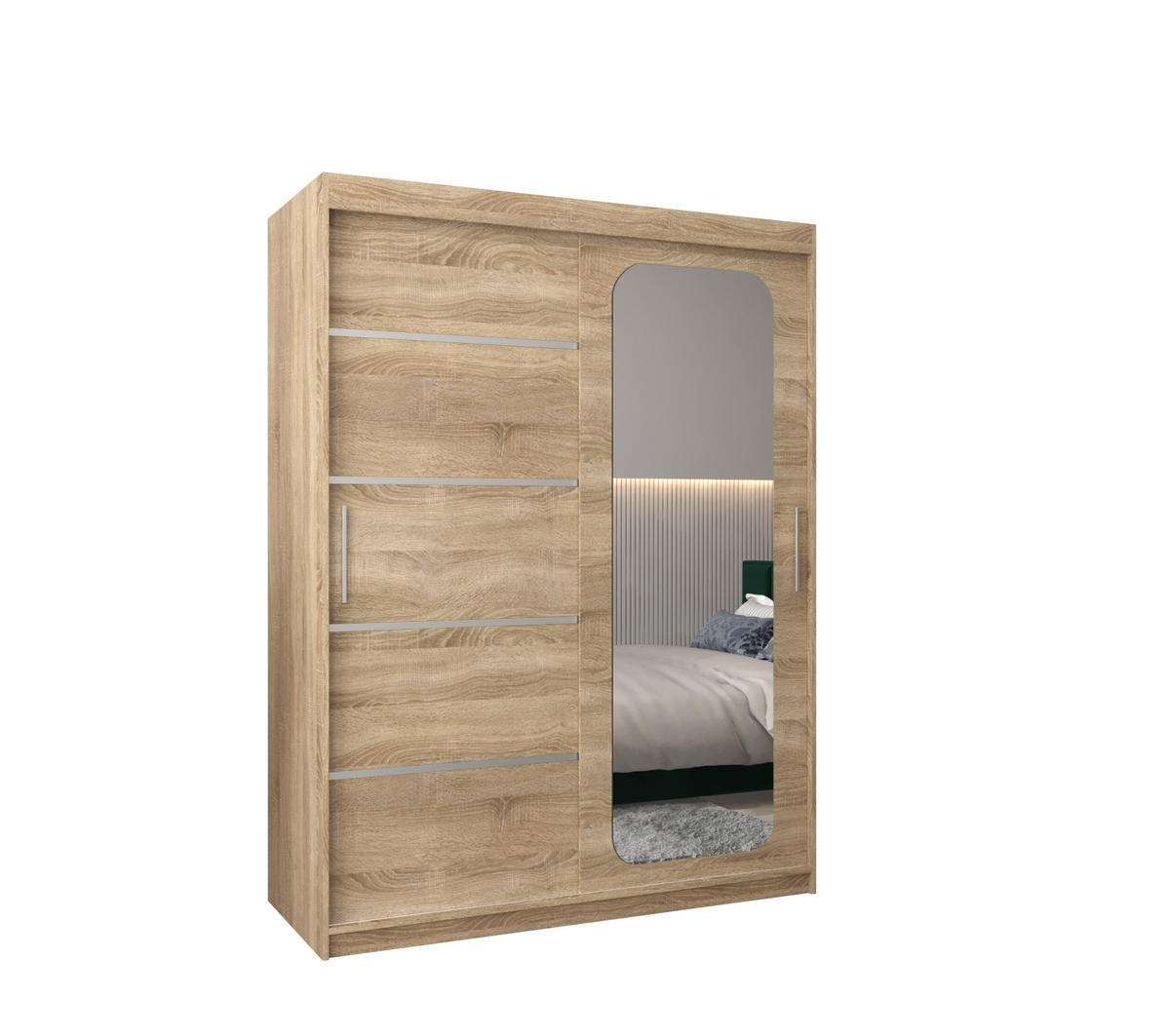 SCHWEBETÜRENSCHRANK 200/150/62 2-türig - Silberfarben/Sonoma Eiche, Holz/Kunststoff (150/200/62cm) - MÖBEL KRYSPOL