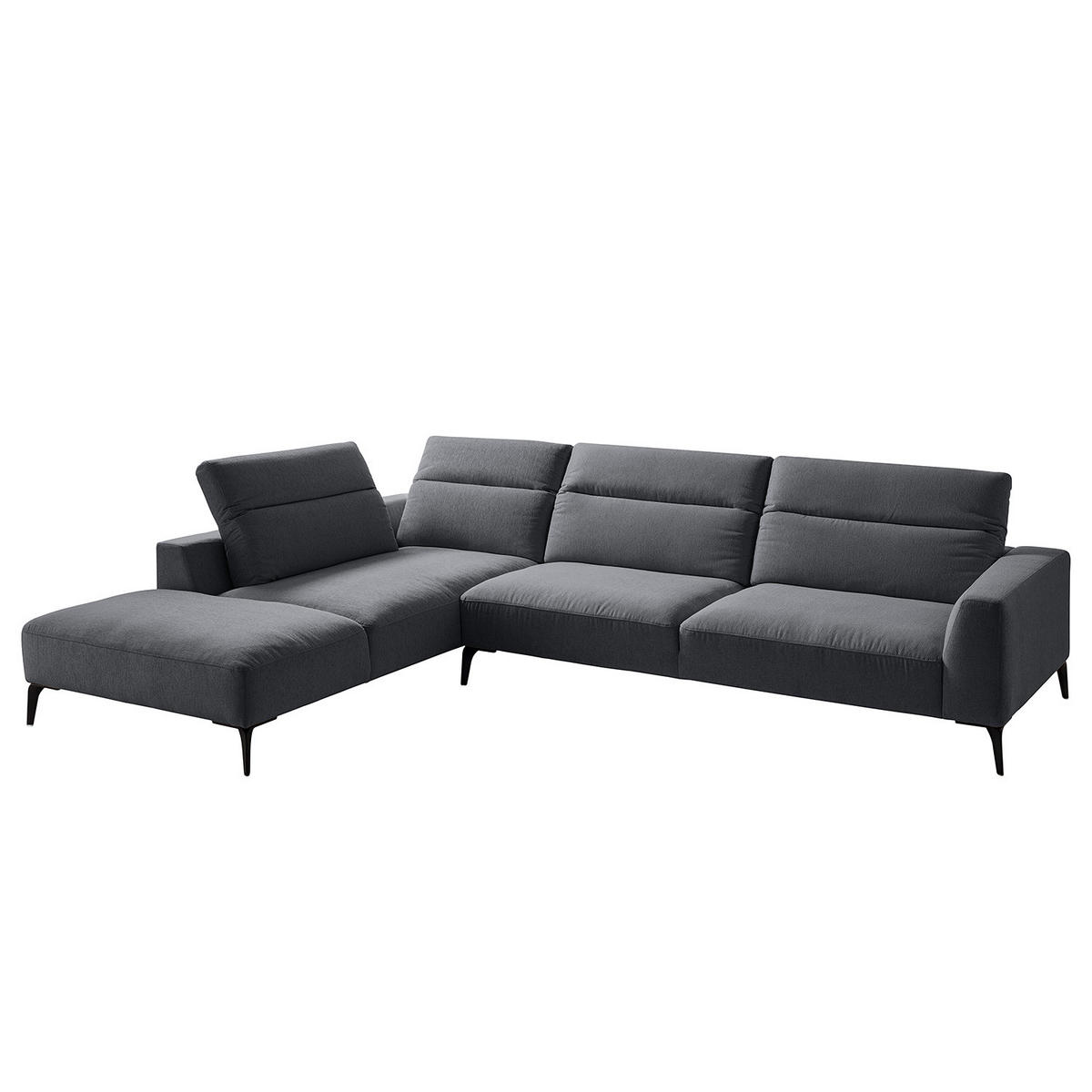 ECKSOFA mit Ottomane - Schwarz/Grau, Textil/Metall (325/238cm) - home24