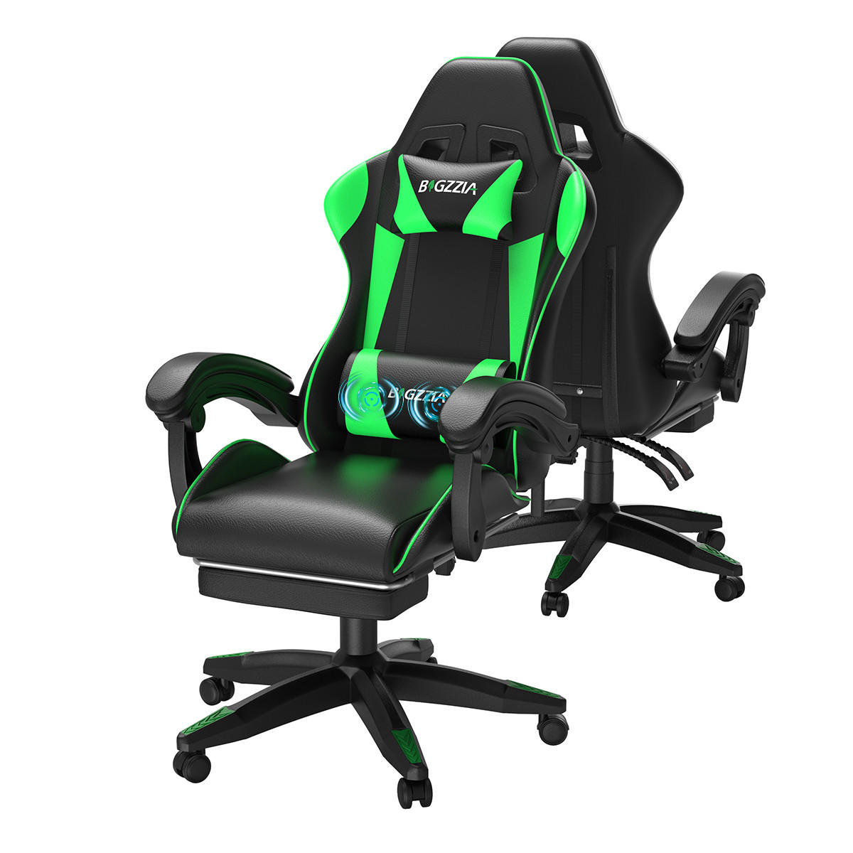 GAMING STOLICA ergonomska masažna lumbalni oslonac PU koža Zelena - zelena, metal (66/126/58cm) - Rattantree