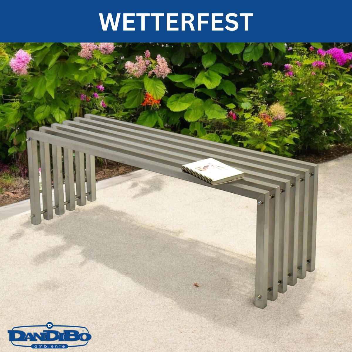 GARTENBANK Edelstahl Wetterfest 115 cm Sitzbank - Silberfarben, Metall (115/43.5/36cm) - DanDiBo