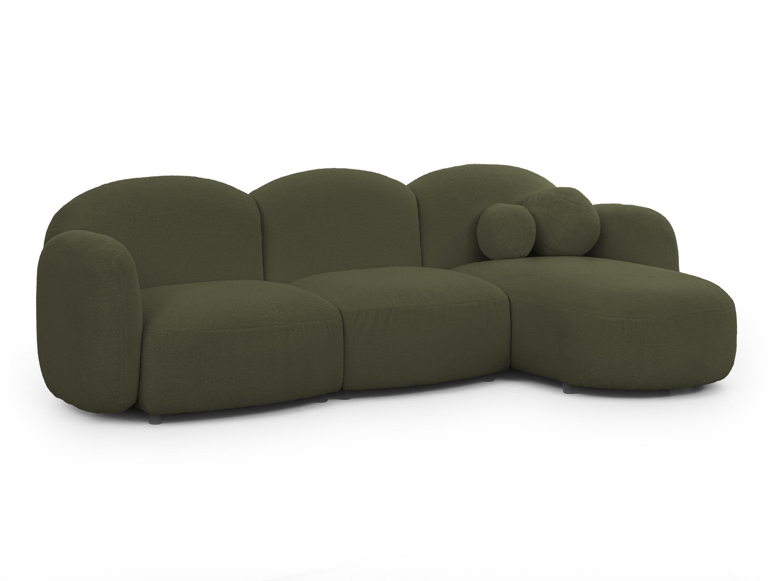 ECKSOFA Nuvola mit abgerundetem Design Grün Bouclé-Stoff - Ottomane Rechts - Schwarz/Grün, Holz/Kunststoff (268/146cm) - S-Style Möbel