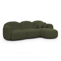 ECKSOFA Nuvola mit abgerundetem Design Grün Bouclé-Stoff - Ottomane Rechts - Schwarz/Grün, Holz/Kunststoff (268/146cm) - S-Style Möbel