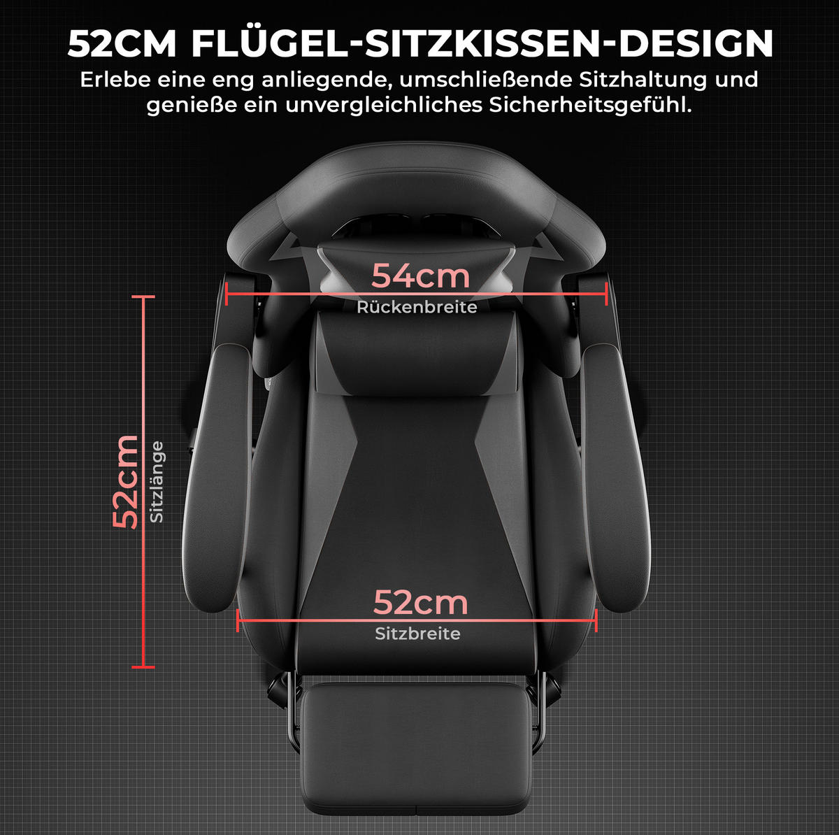 GAMING-STUHL ergonomisch höhenverstellbar PVC Black Gray - Schwarz, Kunststoff (63/120.5/58.5cm) - Meubliv