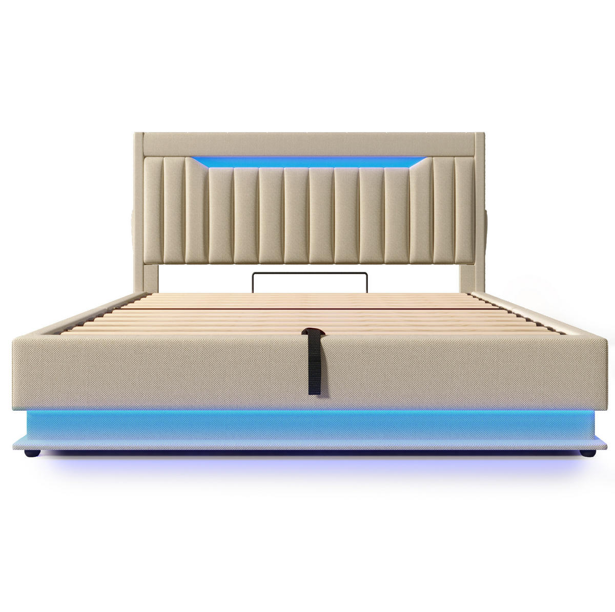 POLSTERBETT mit LED und Stauraum 140x190 cm Beige Leinen - Beige, Metall (140/190cm) - Meubliv