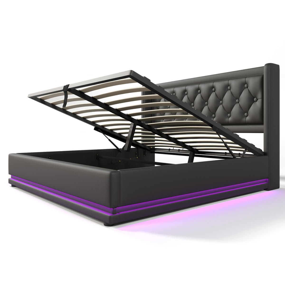 POLSTERBETT mit Bettkasten 140x200 cm PU Schwarz mit USB und LED - Schwarz, Metall (140/200cm) - Meubliv