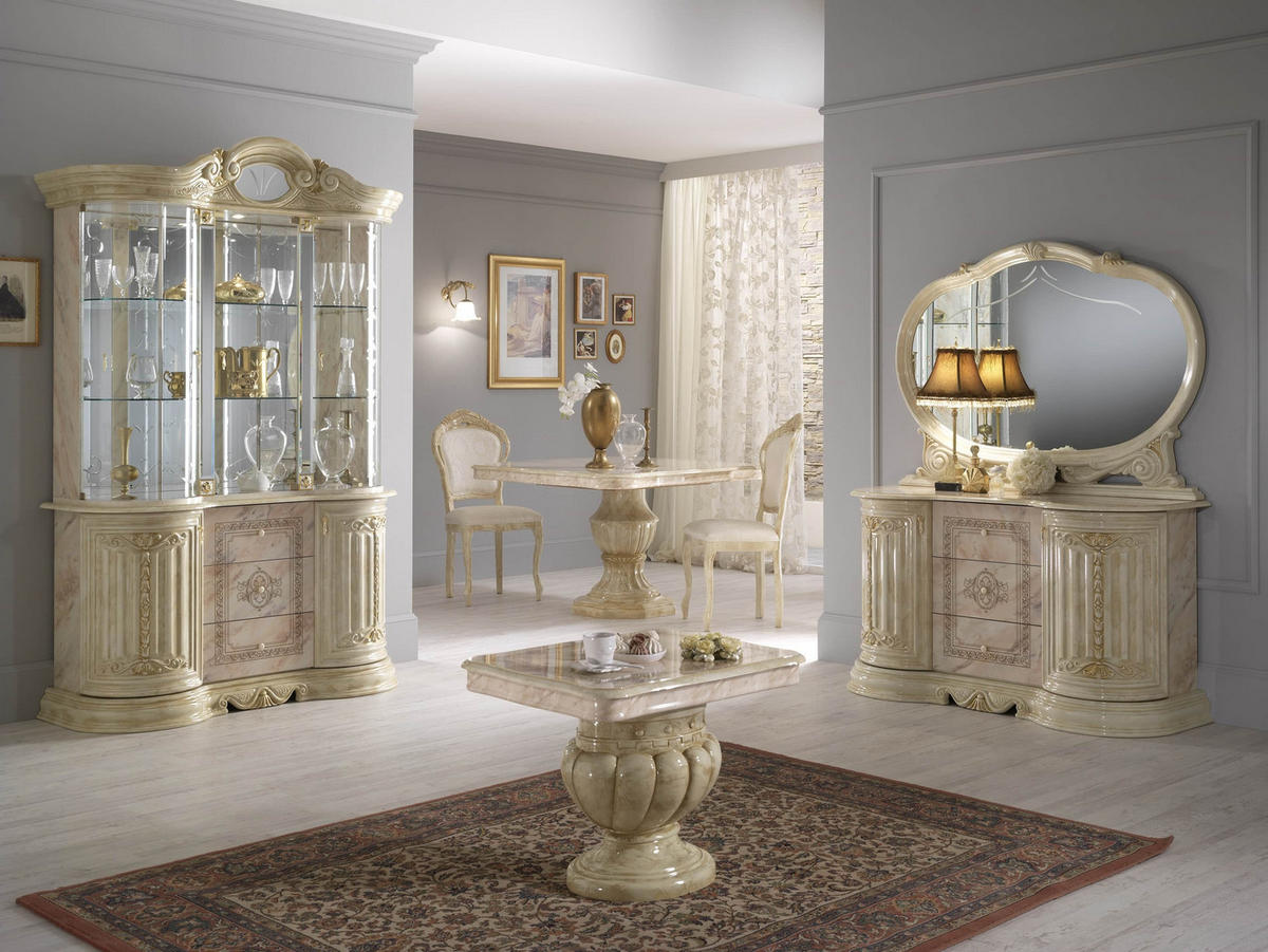 VITRINE BELLA in Beige/Gold 5-Türig - Beige/Goldfarben, Glas/Holzwerkstoff (139/213/50cm) - Interdesign24