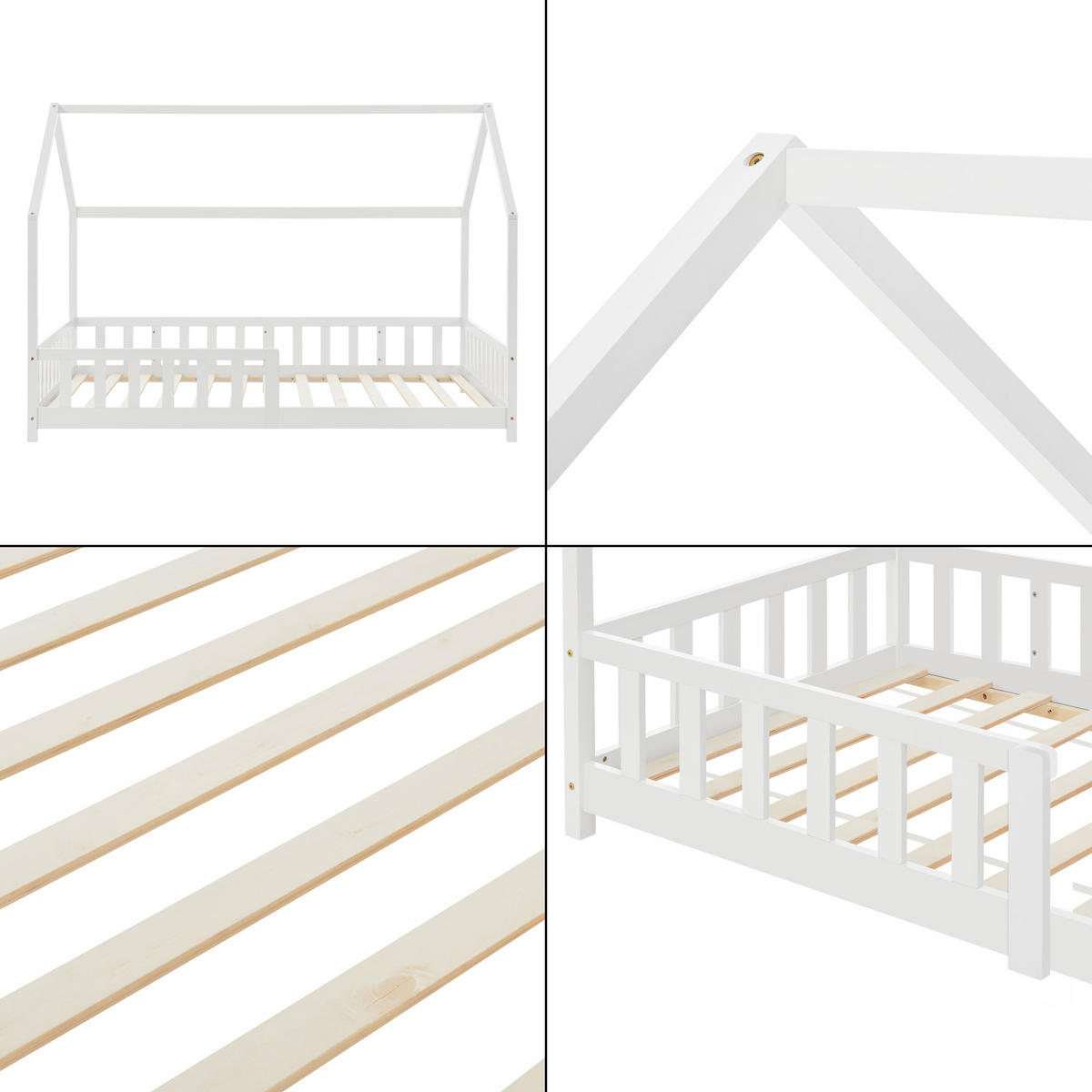 HAUSBETT Hesel - Weiß, Holz (90/200cm) - [en.casa]