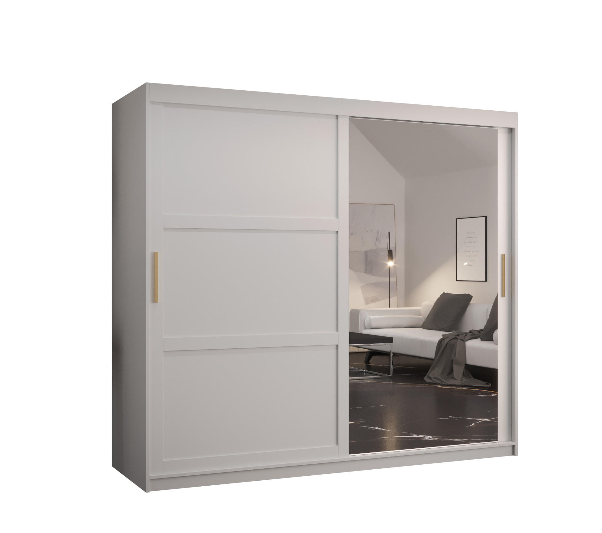 SCHWEBETÜRENSCHRANK 200/200/62 2-türig - Goldfarben/Weiß, Holz/Kunststoff (200/200/62cm) - Abiks Möbel
