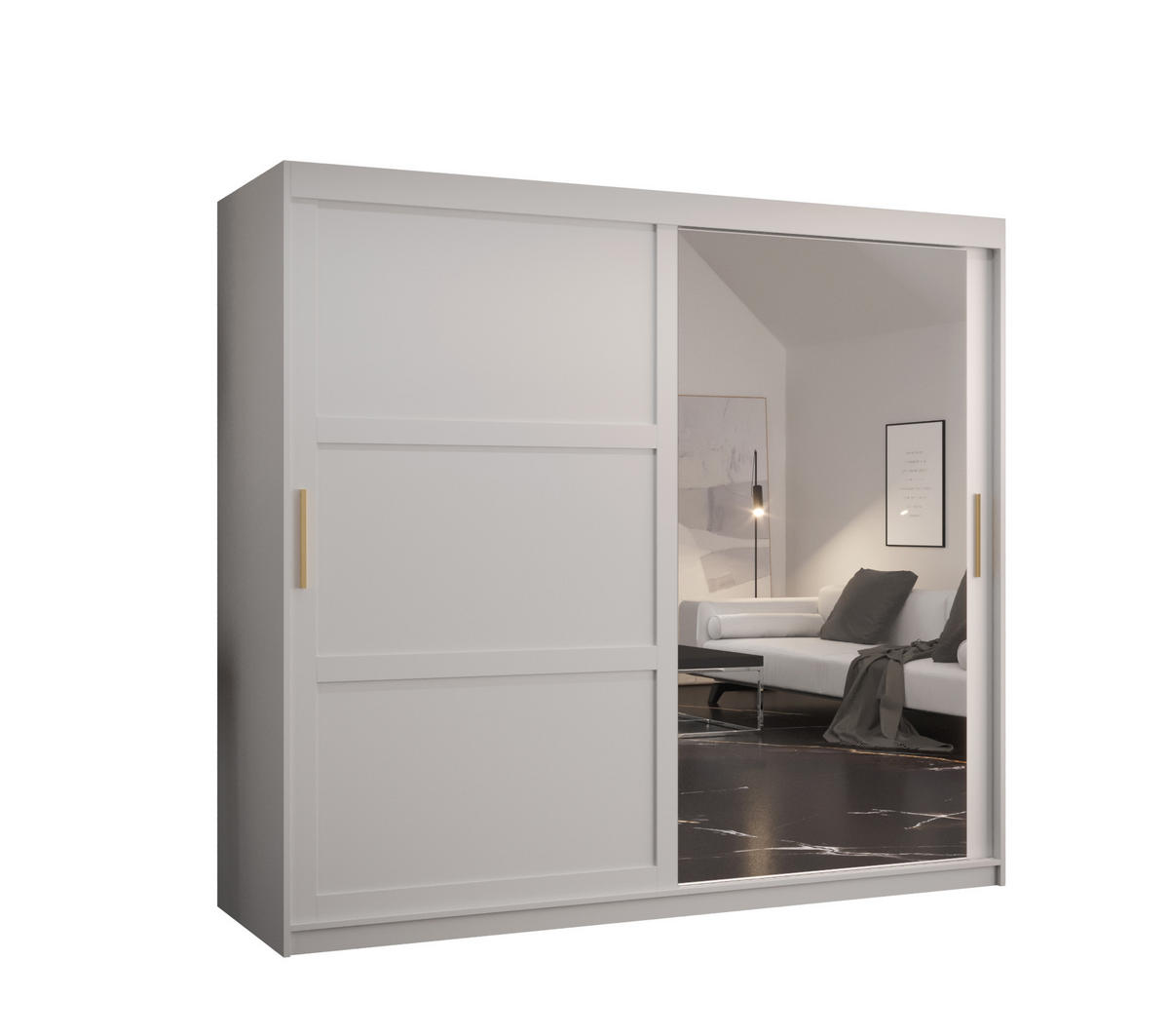SCHWEBETÜRENSCHRANK 200/200/62 2-türig - Goldfarben/Weiß, Holz/Kunststoff (200/200/62cm) - Abiks Möbel