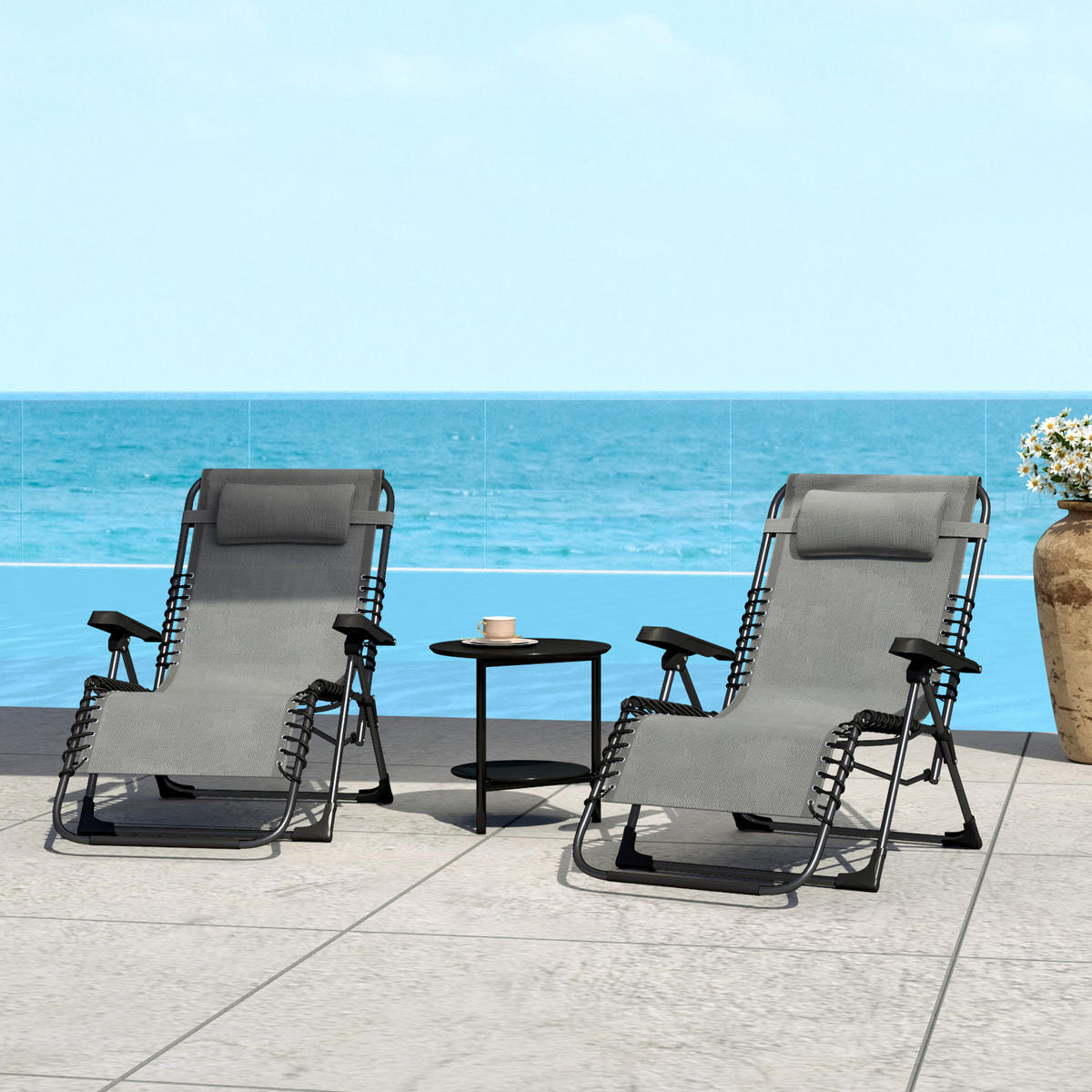 SONNENLIEGE 2er-Set DE-15656 5-fach verstellbar, klappbar Grau - Grau, Metall (65/112/90cm) - ComfortXL