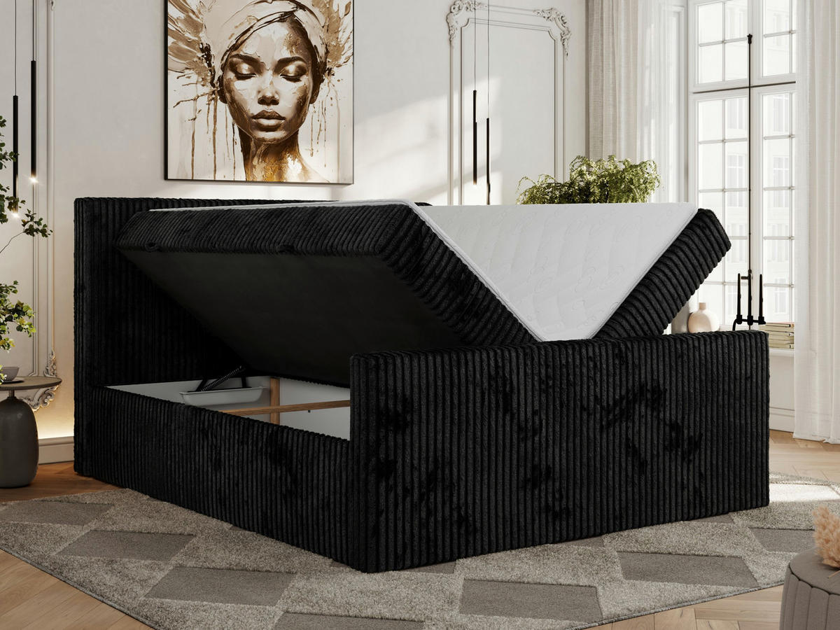 BOXBETT TILIANO DUO 160/200 - Schwarz Cord - H4 - Schwarz, Textil (160/200cm) - MKS