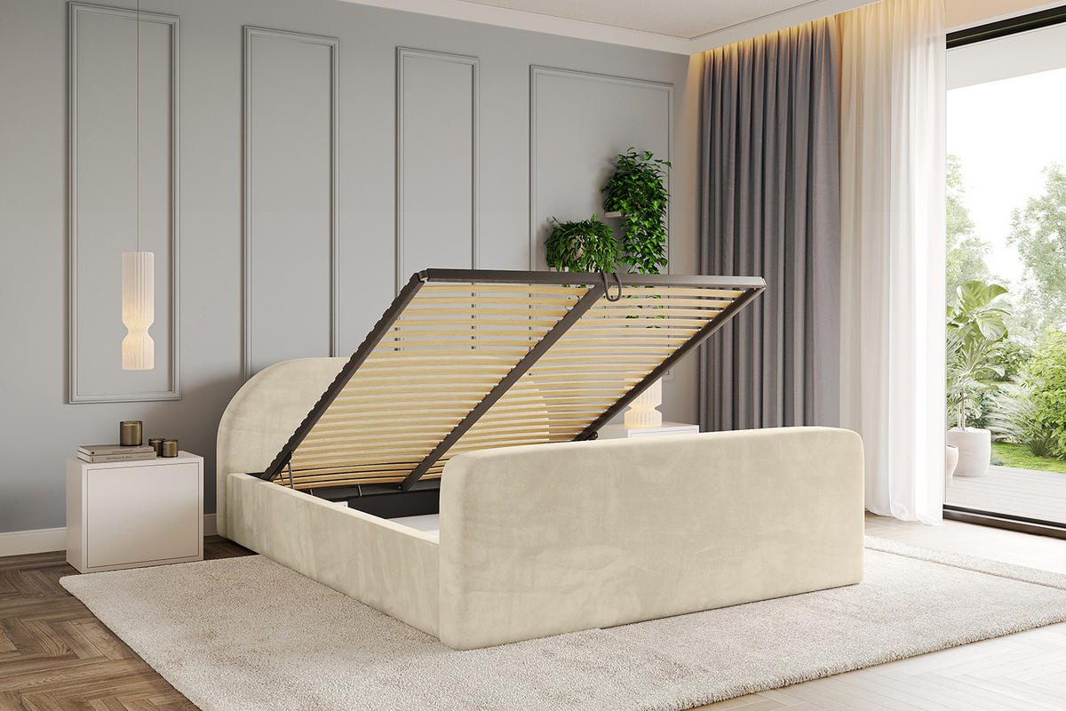 POLSTERBETT mit Bettkasten, Fußteil und Lattenrost, Boxbett ohne Matratze - TIVON-Z-V1 180x200 Beige - Ecru, Holzwerkstoff/Textil (180/200cm) - ALTDECOR
