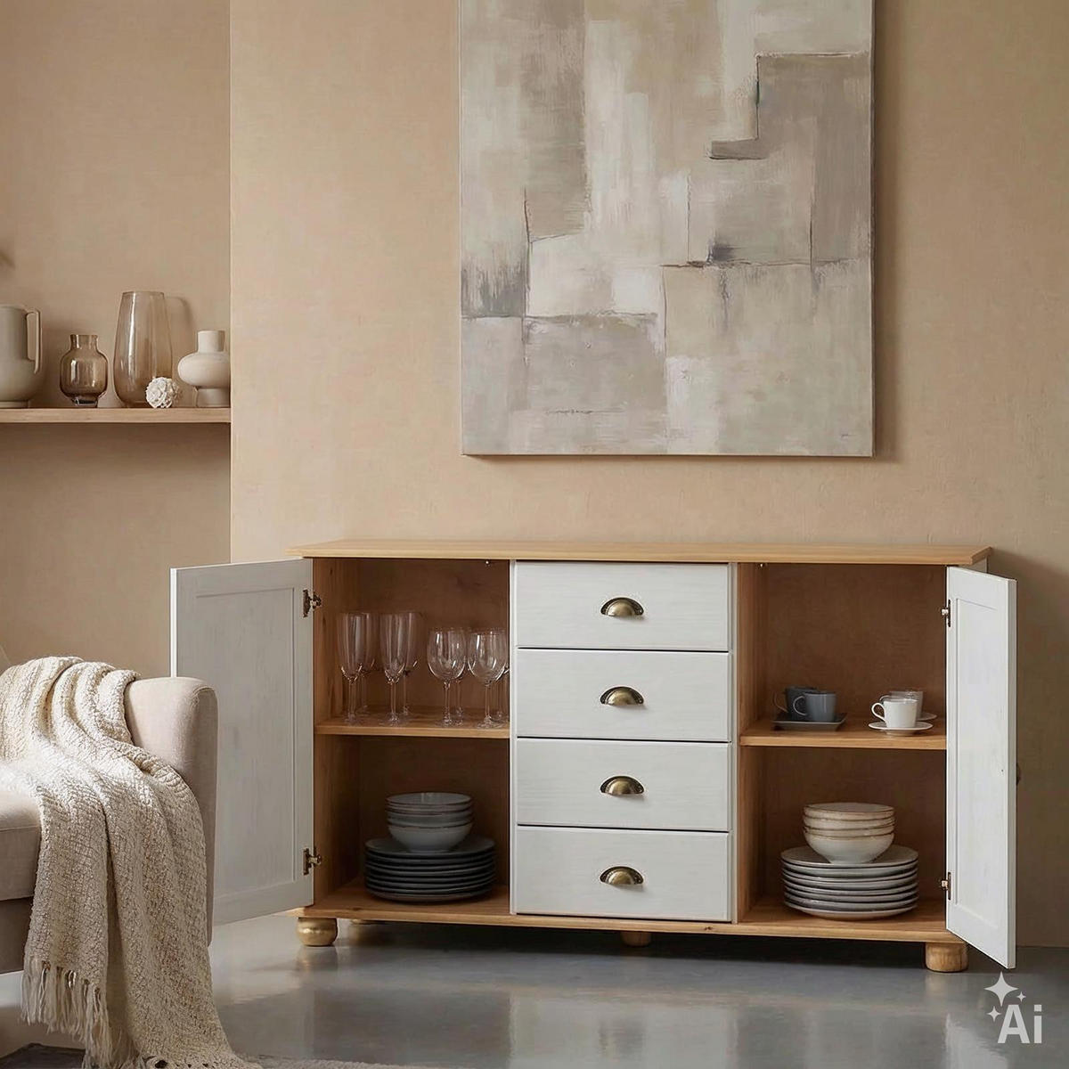 APOTHEKERKOMMODE COLMAR weiß/braun - Weiß/Braun, Holz (133/79/39cm) - IDIMEX