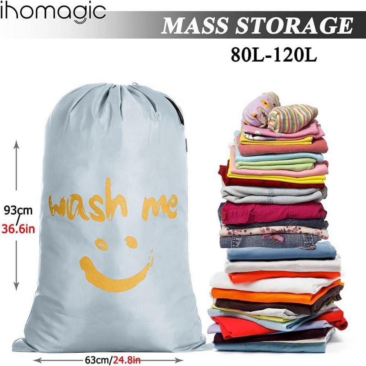WÄSCHESACK 2-teiliges Set 66x96cm Silbrig - Silberfarben, Textil (61/92/91.9cm)