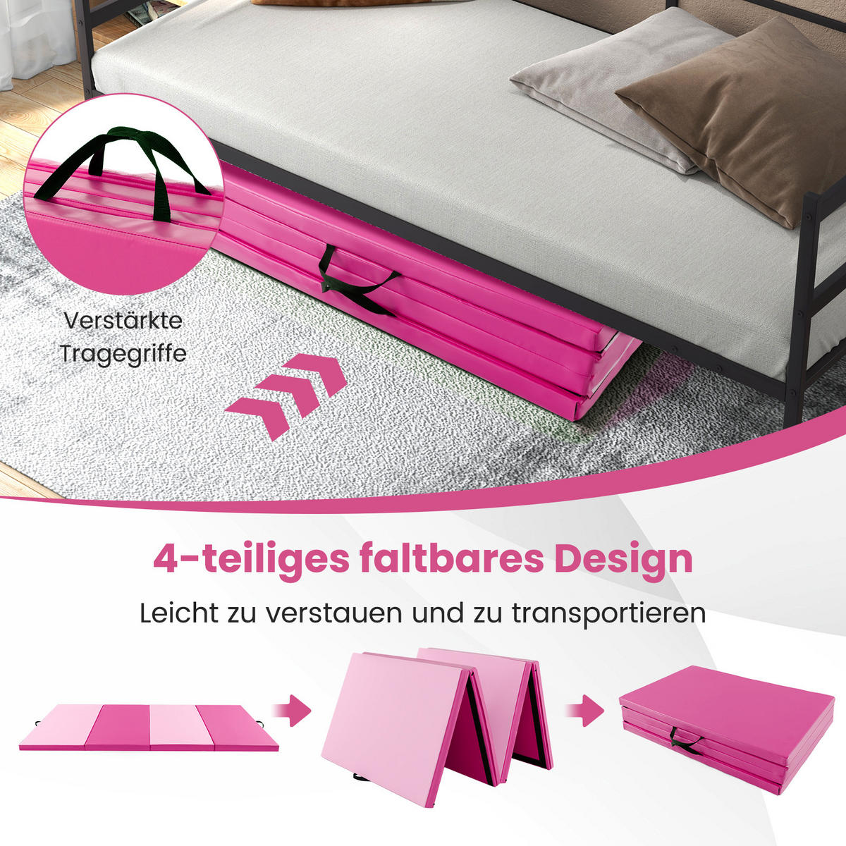 GYMNASTIKMATTE Rosenrot - Pink, Leder (117/300cm) - COSTWAY