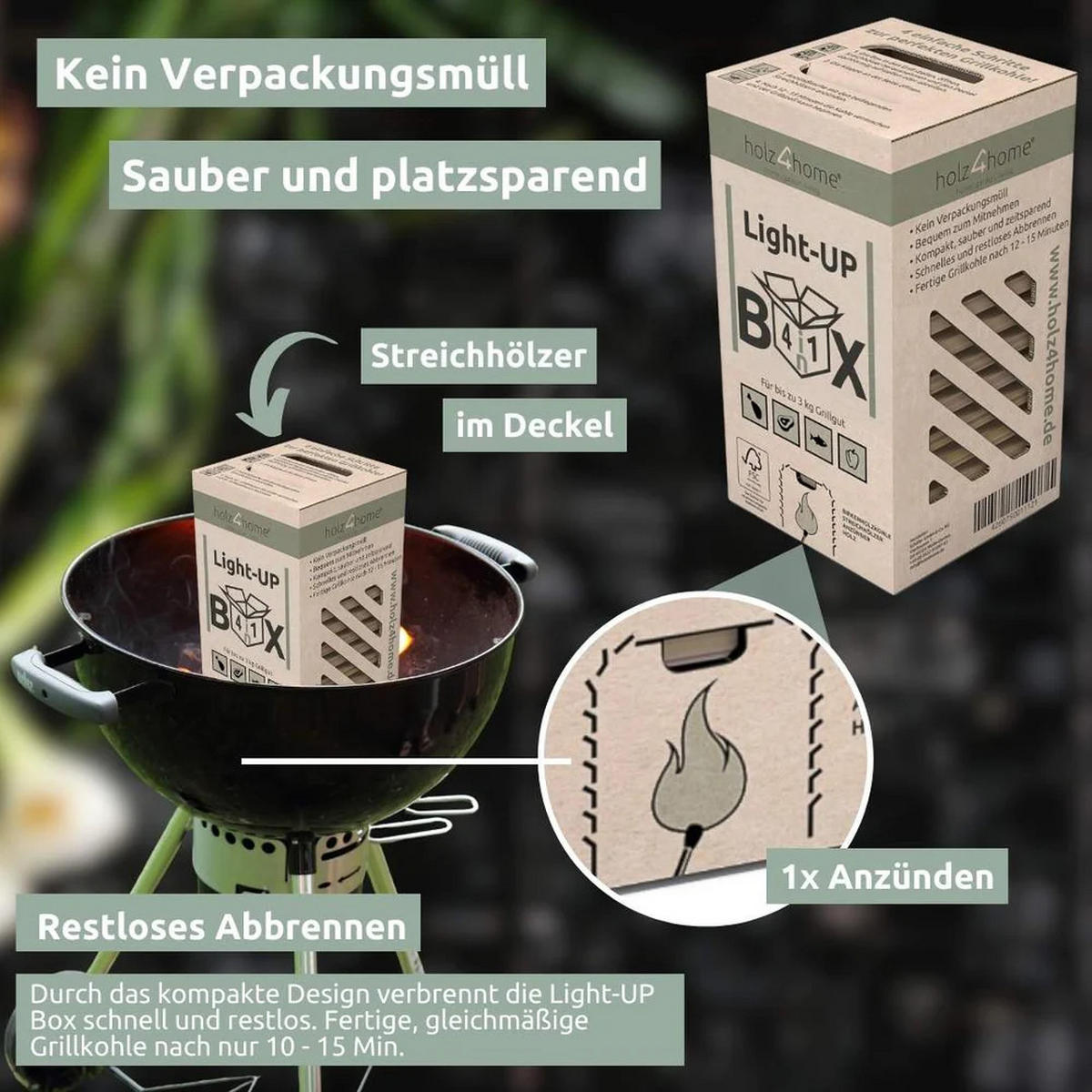 GRILLANZÜNDER 6er-Set Box 4-in-1 -Grillbox Grillkohle - Braun, Stein (18/34/18cm) - DELUKE