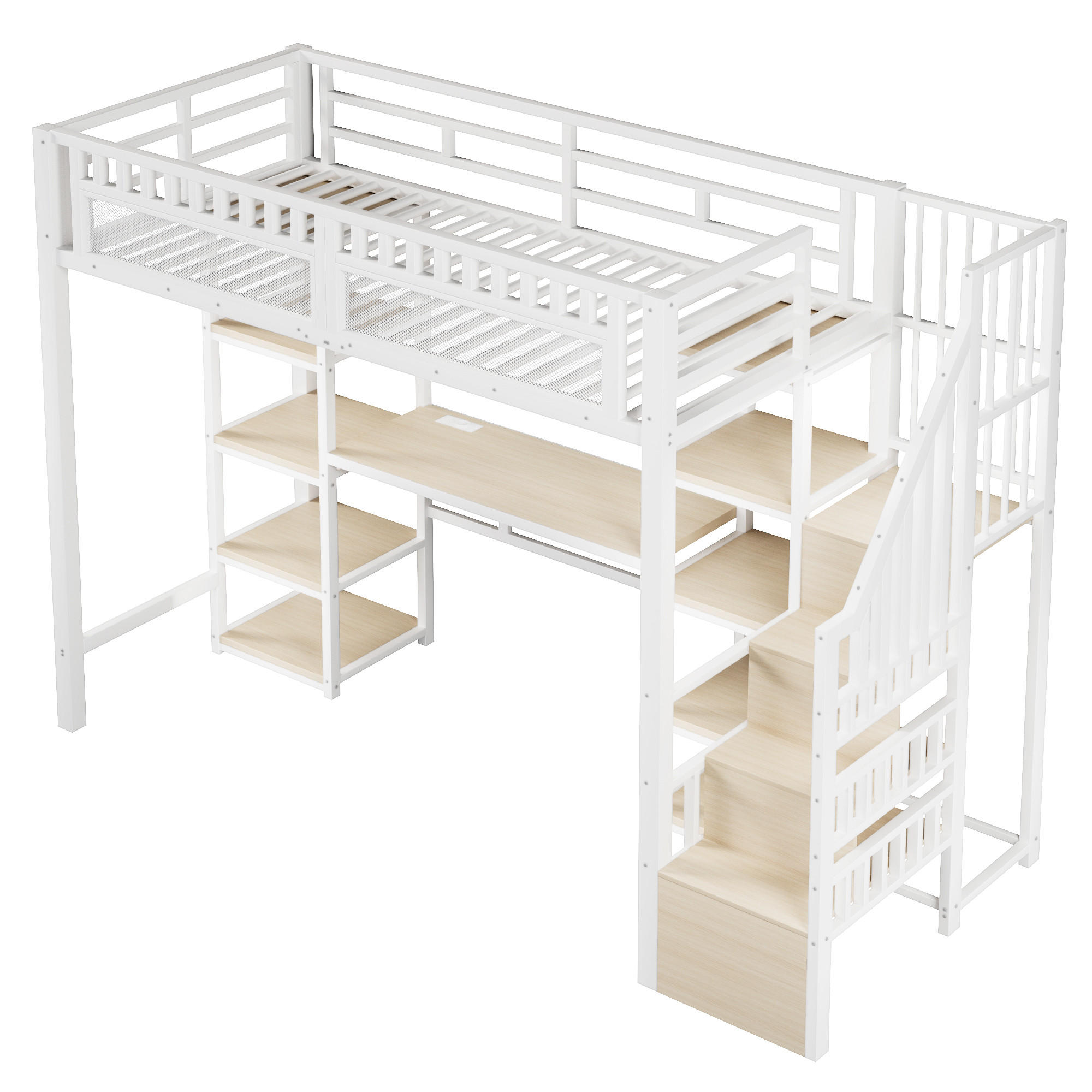 HOCHBETT 90/200 cm DE-04975, mit LED, Schreibtisch und Stauraumleiter in Weiß - Weiß, Metall (90/200cm) - ComfortXL