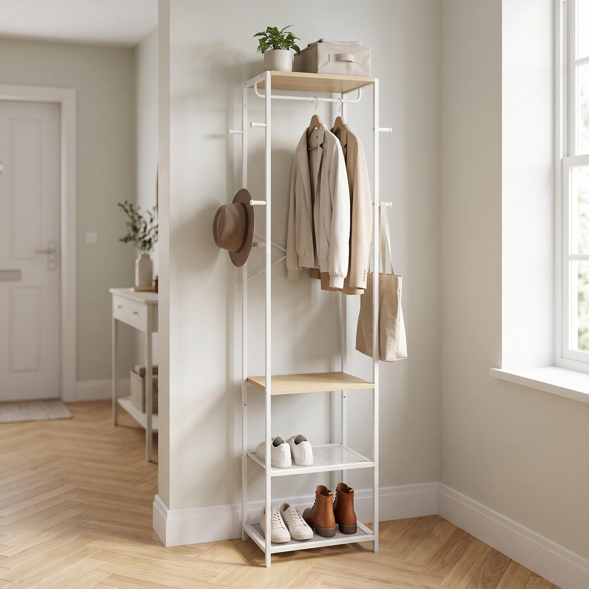 GARDEROBENSTÄNDER Holzoptik Weiß Kleiderstange 181x40x28 cm - Weiß, Holzwerkstoff/Metall (40/181/28cm) - Relaxdays