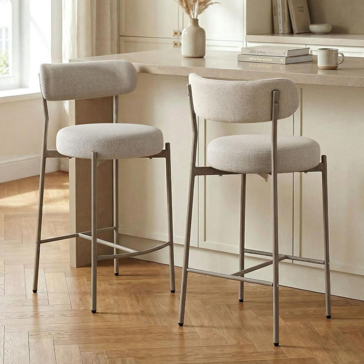 BARHOCKER 2er-Set GABY modernen aus beige Chenillegewebe - Beige, Textil/Metall (47.5/90/50.5cm) - Sicaan