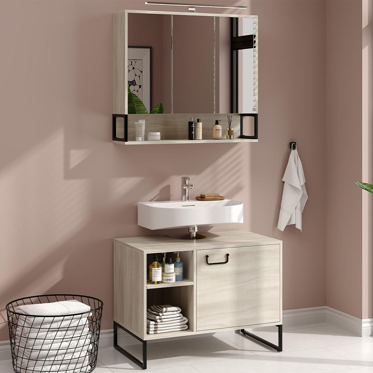 KOUPELNOVÝ NÁBYTEK Vionna Dub/černá - černá/barva dubu, kompozitní dřevo (80/60/45.5cm) - Vicco