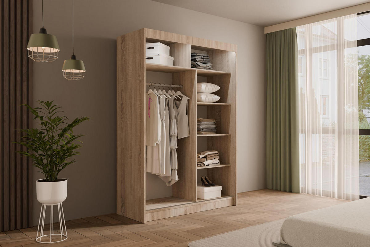 KLEIDERSCHRANK AMOHA mit LED - 120 cm - Sonoma Eiche - Sonoma Eiche, Holzwerkstoff (120/215/61cm) - ALTDECOR