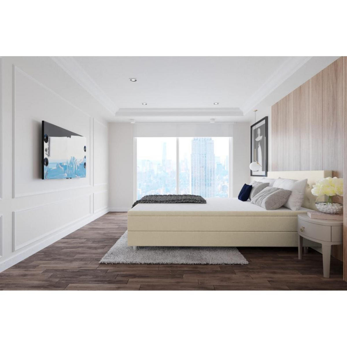 BOXBETT, Polsterbett Sawana mit Bonellfederkern-Matratze und Topper Schlafzimmer - Creme, Holz/Holzwerkstoff (180/200cm) - Best For Home