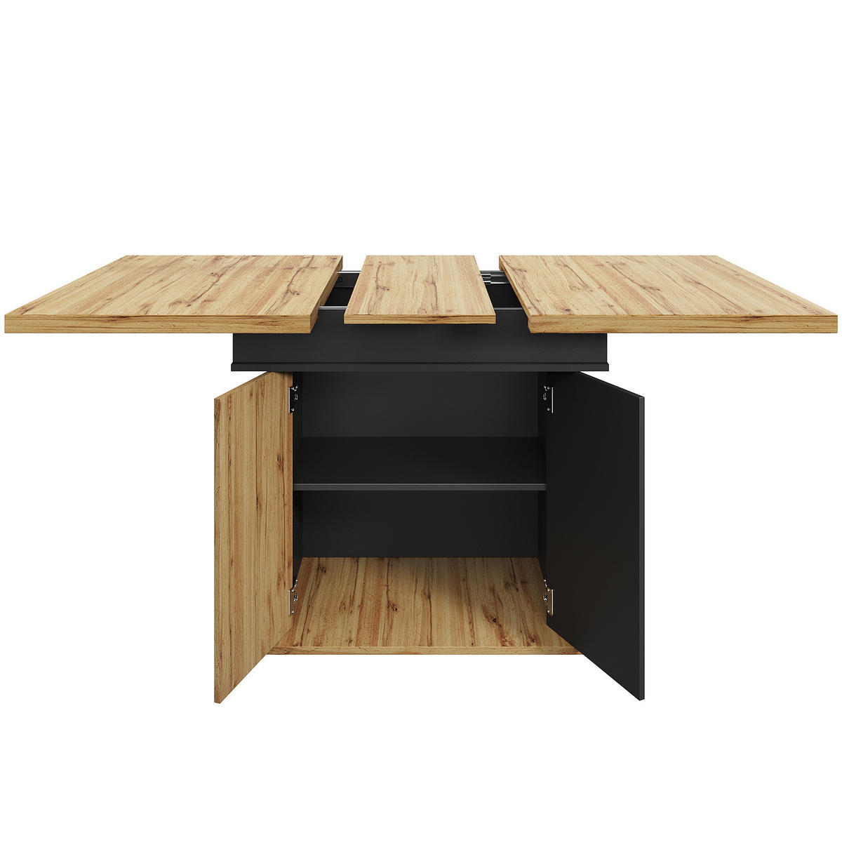 ESSTISCH 110-140/80/75 cm in Schwarz/Natur mit Stauraum und Auszugsfunktion - Schwarz, Holzwerkstoff (110/80/75cm) - Flora Grace