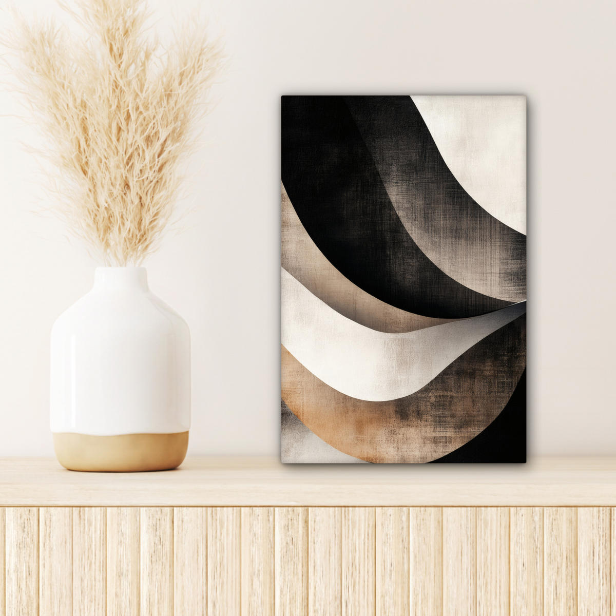 LEINWANDBILD Abstrakt - Wellen - Schwarz - Verwittert Deko Wohnzimmer 20x30 cm - Trüffeleichefarben, Textil (20/30cm) - MuchoWow