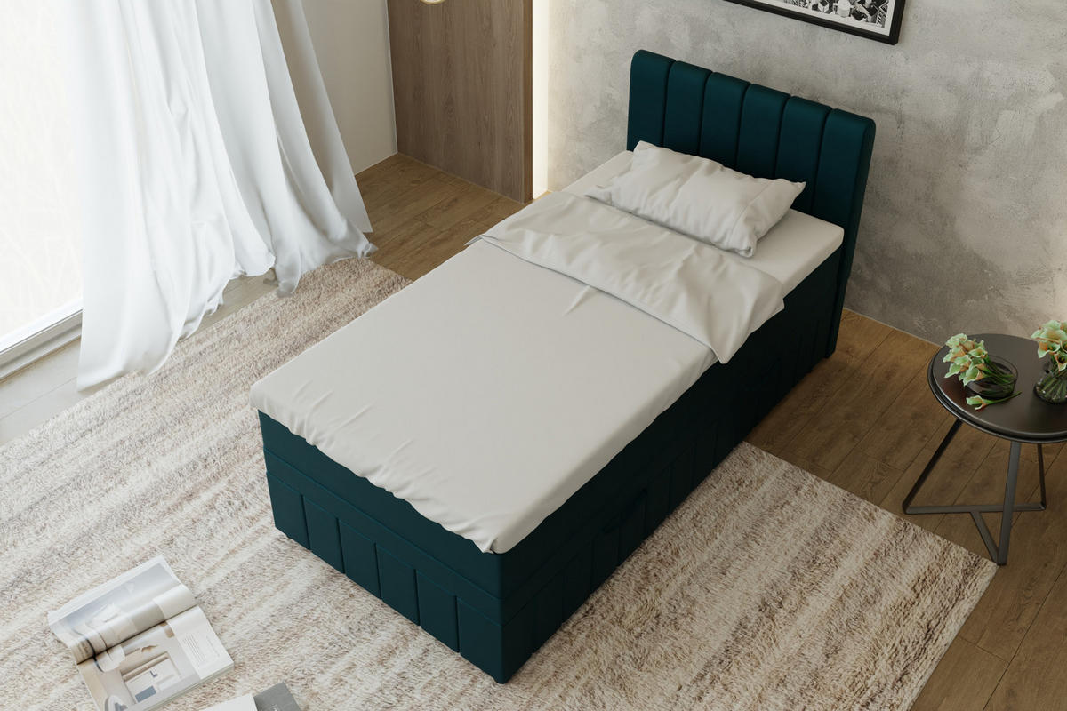 BOXBETT AVALON 100 x 200 cm mit Bettkasten und Topper - Türkis - Türkis, Holz - Panda Möbel