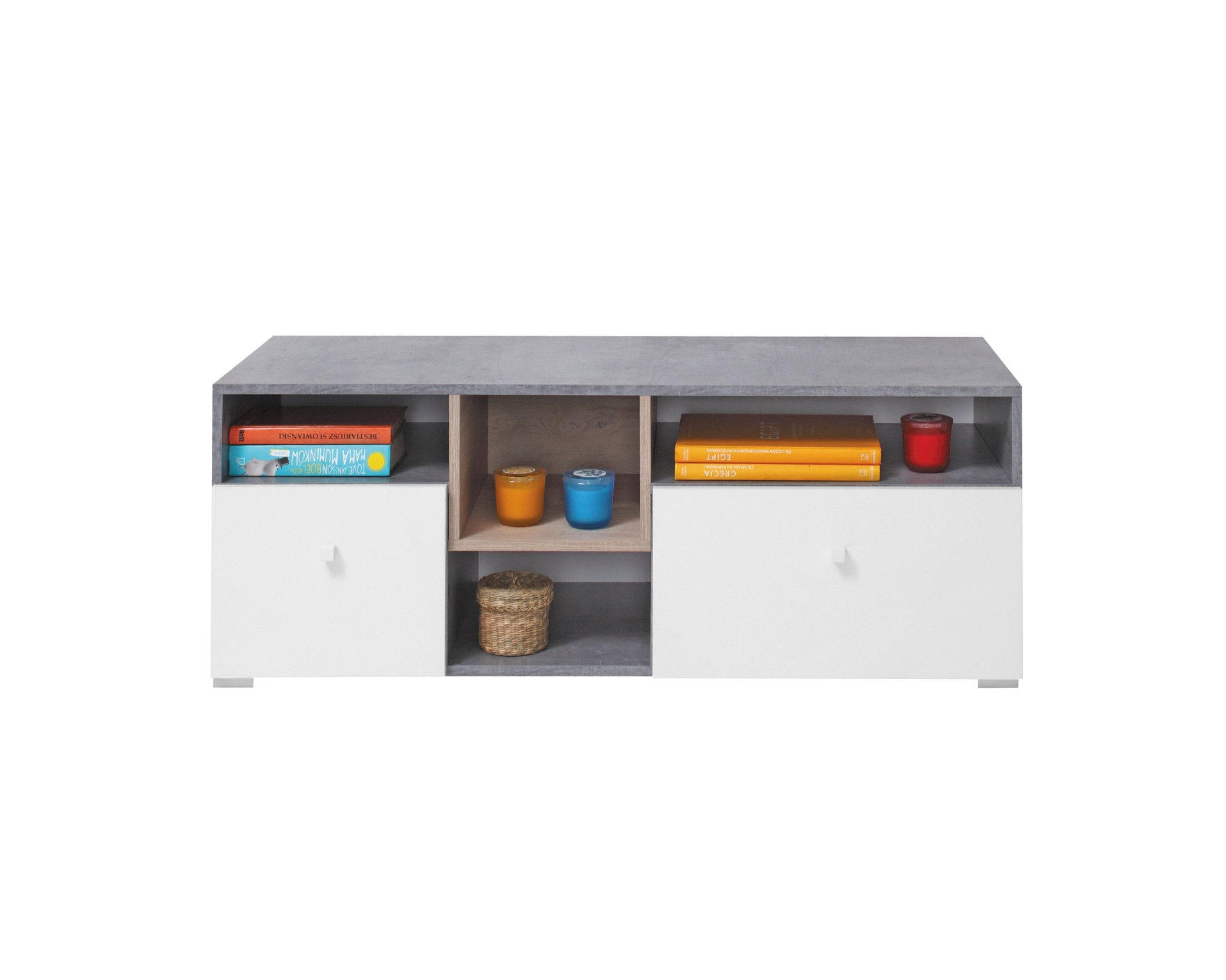 Deine Möbel 24 Tv-Lowboard Grau, Weiß, Sonoma Eiche 120x45x45 cm