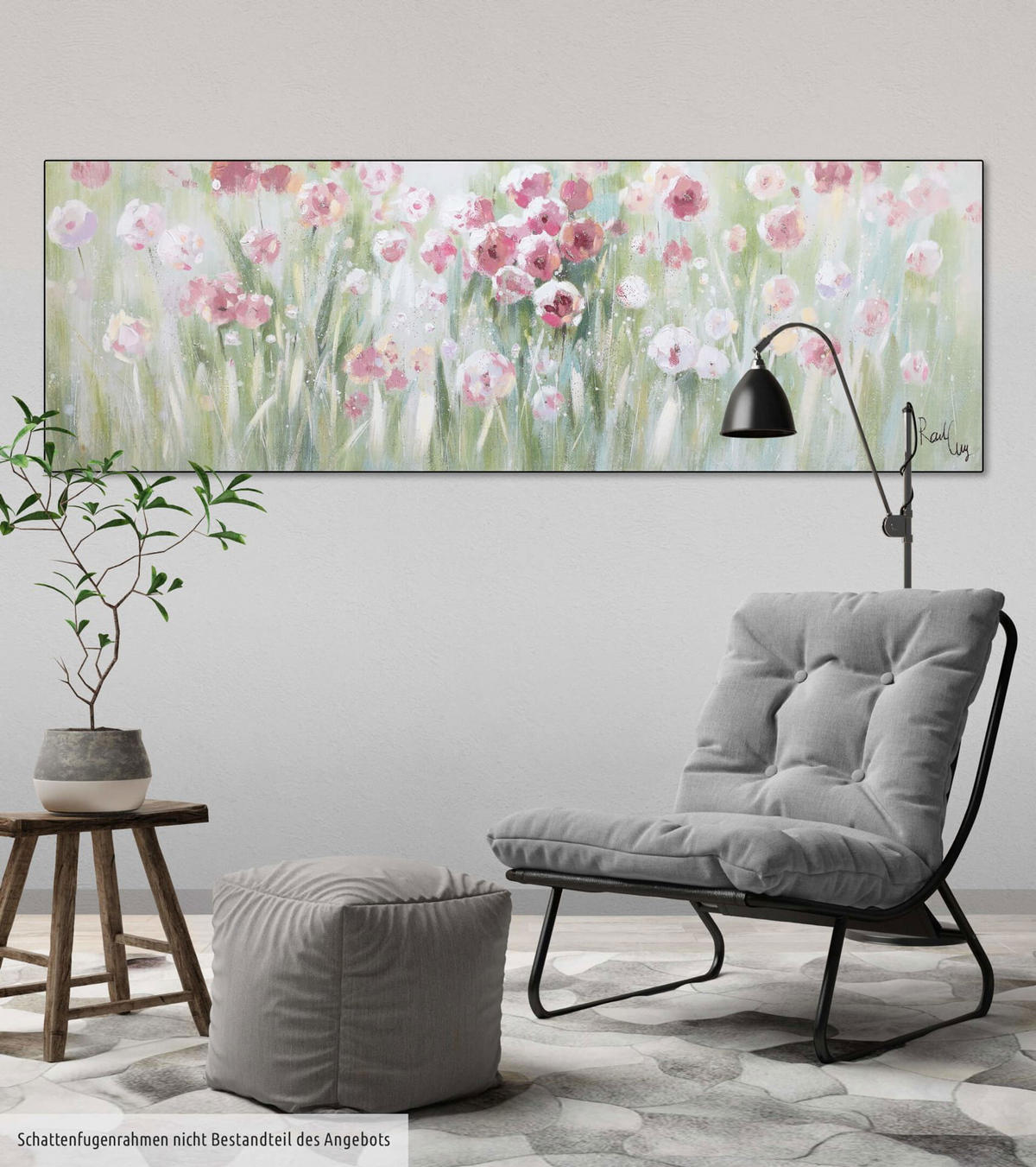 ACRYLBILD HANDGEMALT 150/50 cm - Pink/Grün, Holz/Textil (150/50cm) - KUNSTLOFT